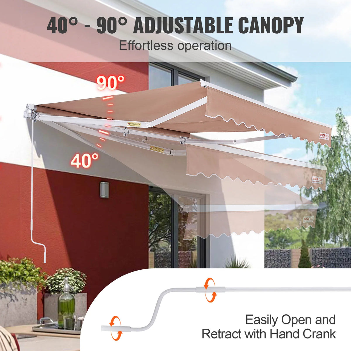 SucceBuy Manual Retractable Patio Awning Sun Shade Shelter