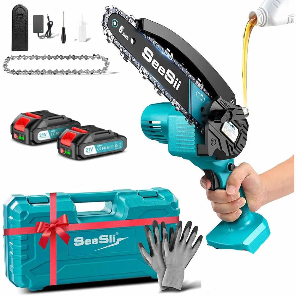 Seesii Cordless Mini Chainsaw Rechargeable Handheld Wood Saw