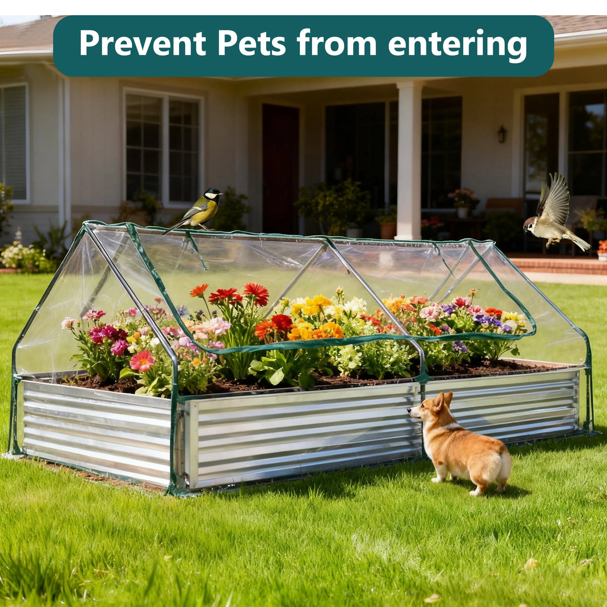 JHK 6x3x2ft Large Metal Garden Bed Galvanized Raised Garden Bed with Cover Planter Box Outdoor for Deep-Rooted Vegetables Flower