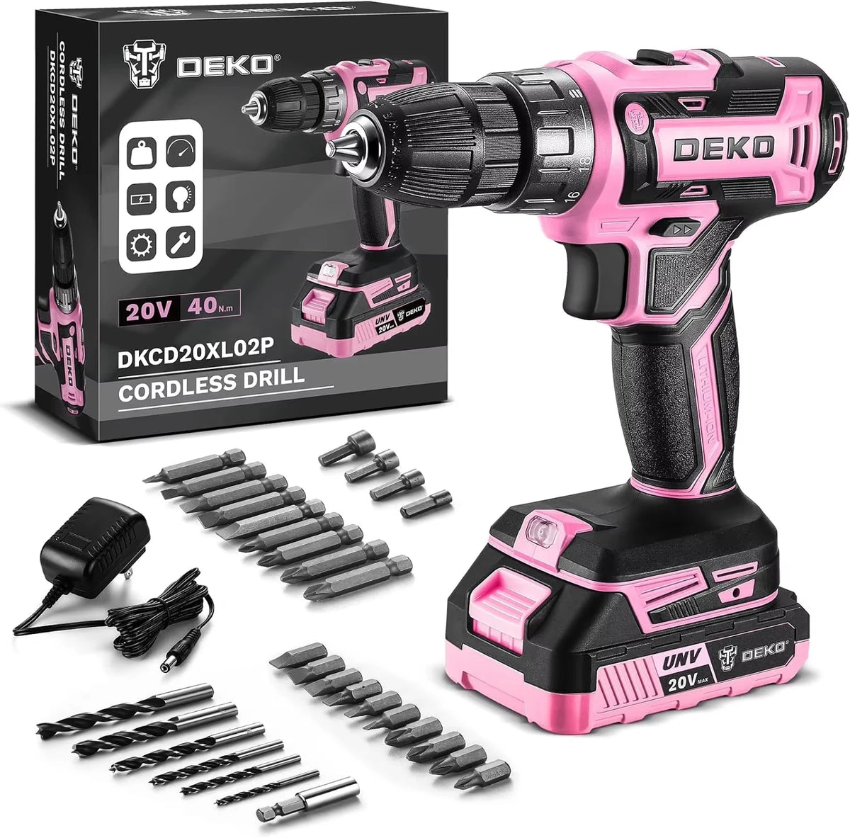 DEKO Cordless Drill Driver Kit With Battery And Charger