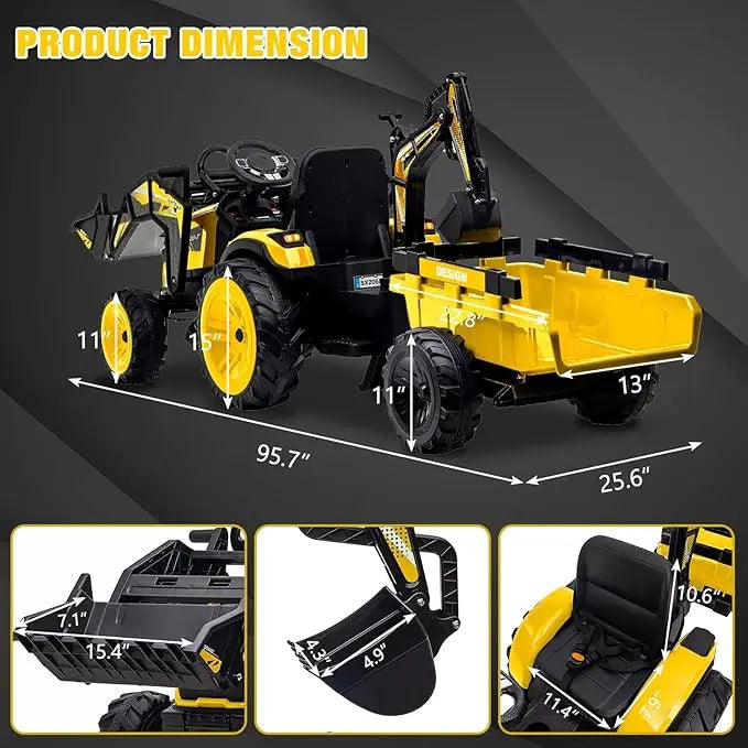 Kids Electric Ride On Tractor With Excavator Bulldozer Remote Control