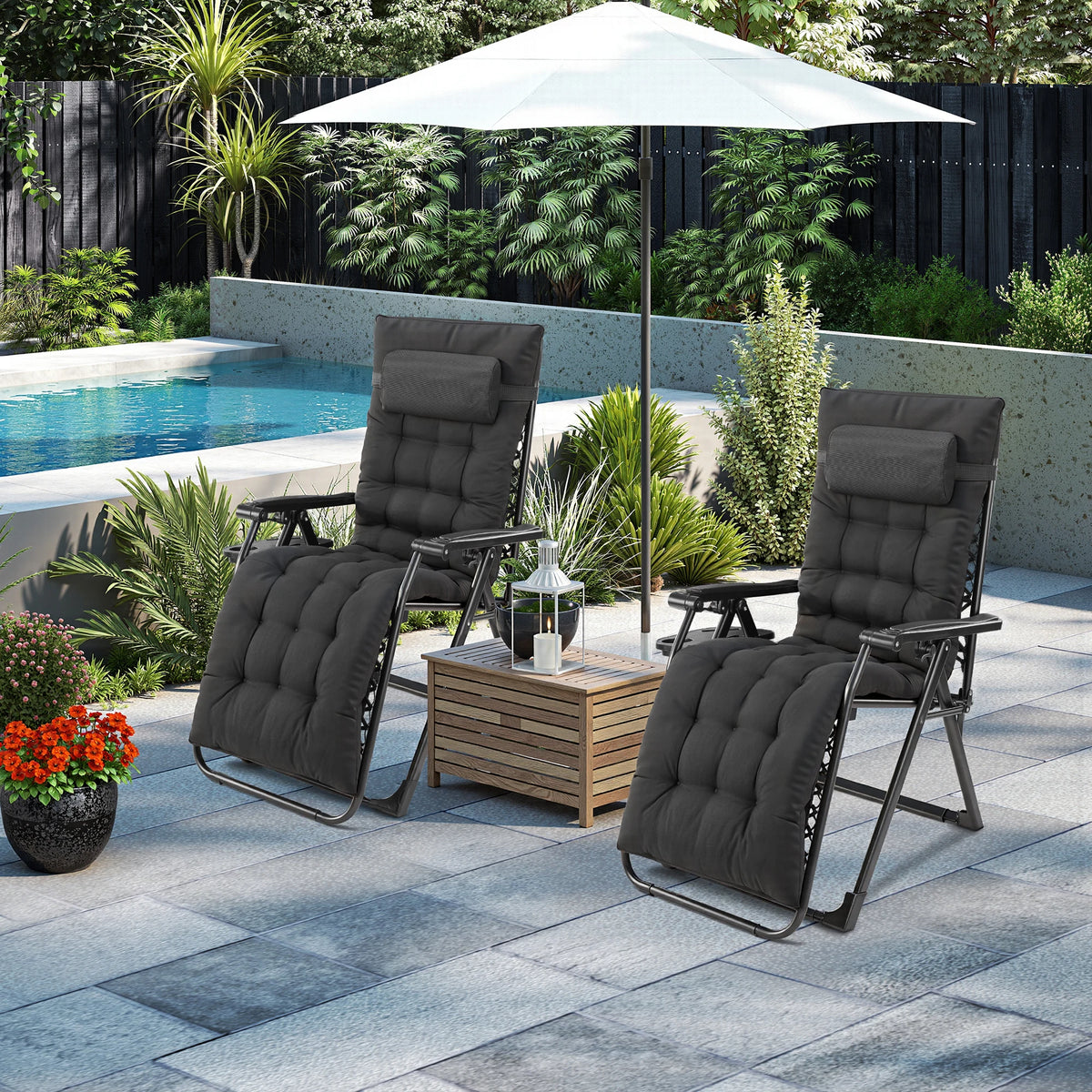 JHK Zero Gravity Outdoor Reclining Lounge Chair With Cup Tray