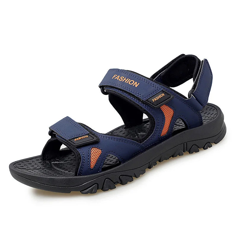 Men Casual Open Toe Flat Sandals Featuring Hook Loop Strap Design