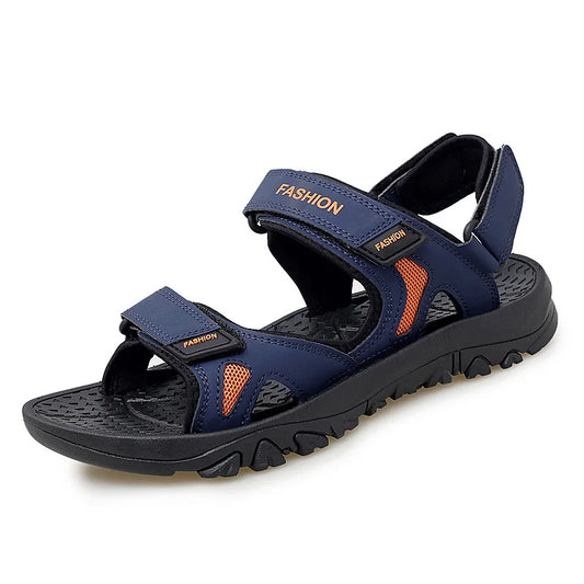 Men Casual Open Toe Flat Sandals Featuring Hook Loop Strap Design