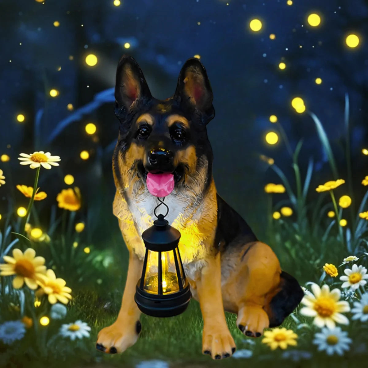 Outdoor Garden Solar Statue Light, Garden Solar Powered Shepherd Dog Labrador Retriever Statue Light, Resin Solar Powered Statue Decoration of German Shepherd Dog Labrador Retriever with Lantern, for Yard Patio Lawn Balcony H