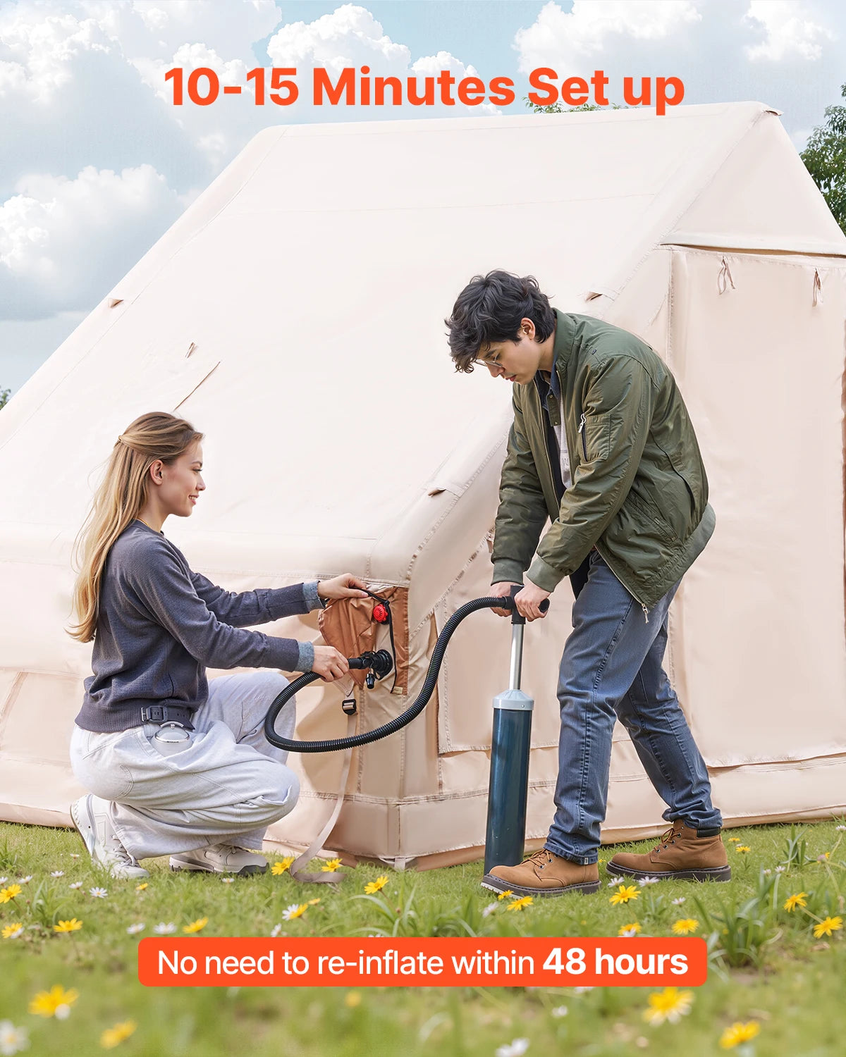 SucceBuy Inflatable Camping Tent With Hand Pump Air Column Design