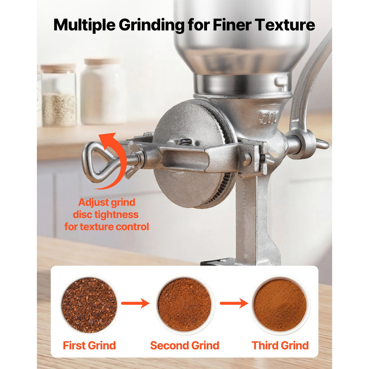 SucceBuy Manual Grain Mill with High Hopper Hand-Crank Corn Grinder with Stable Table Clamp for Grains Spices Coffee Beans Nuts