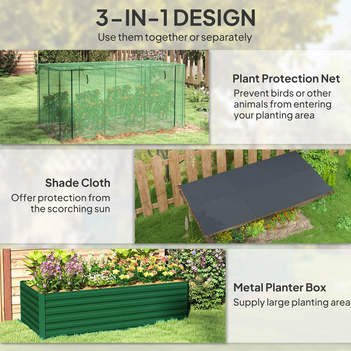 Galvanized Raised Garden Bed with Crop Cage & Shade Cloth, Green