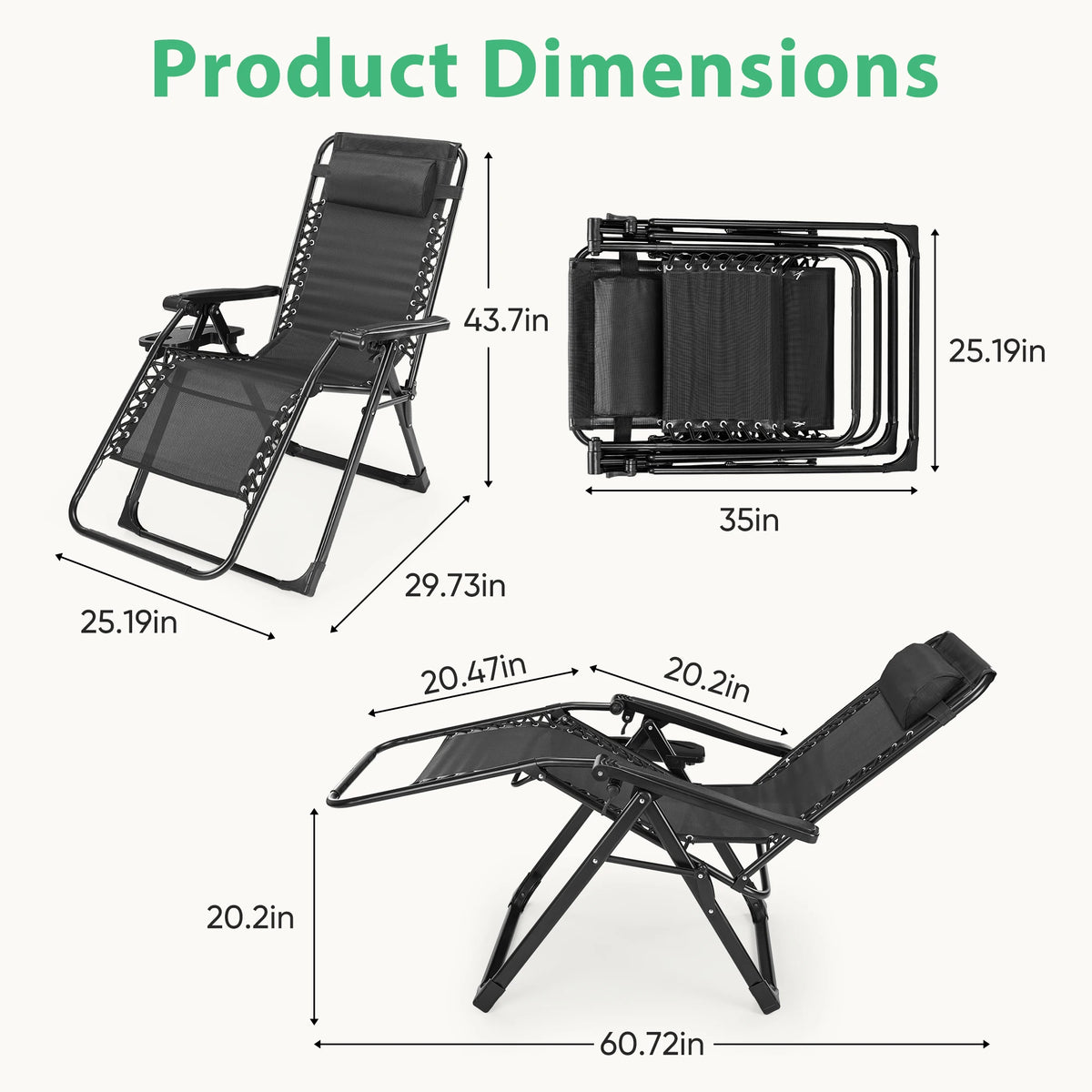 JHK Zero Gravity Outdoor Reclining Lounge Chair With Cup Tray