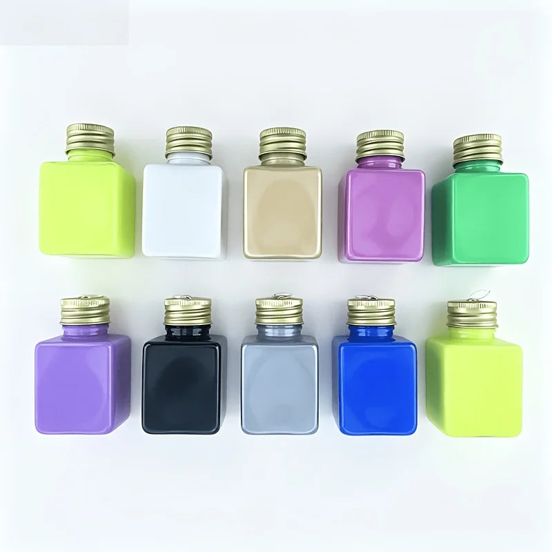 10‑Color 50ml/1.69oz Fluid Acrylic Paint Set, 4 Standard +2 Neon +2 Metallic +2 Glow‑in‑Dark. Colors: Black, White, Violet, Rose Red, Neon Blue, Neon Yellow, Gold, Silver, Glow Green, Glow Yellow. 4 novelty shaped bottl