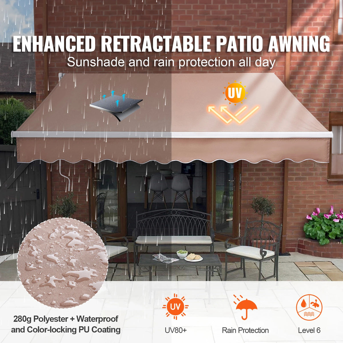 SucceBuy Manual Retractable Patio Awning Sun Shade Shelter