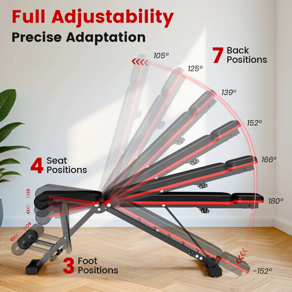 Multifunctional Foldable Dumbbell Bench Adjustable Home Gym Bench with 700 lb Capacity 6-Backrest Positions for Arms Muscle Chest Press Strength Training Full Body