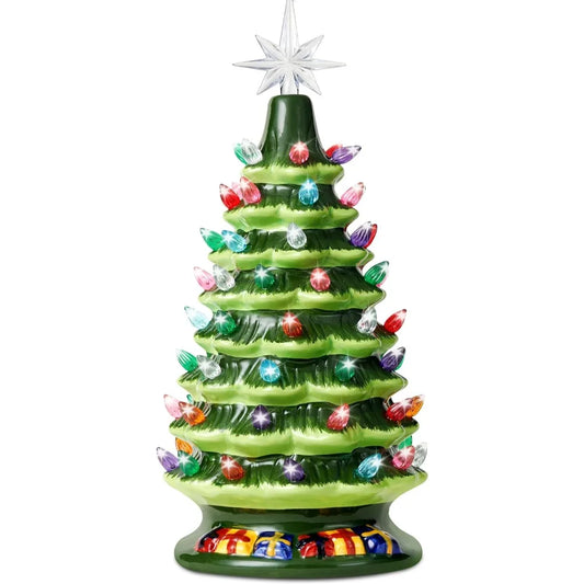 Joyfy Illuminated Ceramic Christmas Tree With Decorative Star