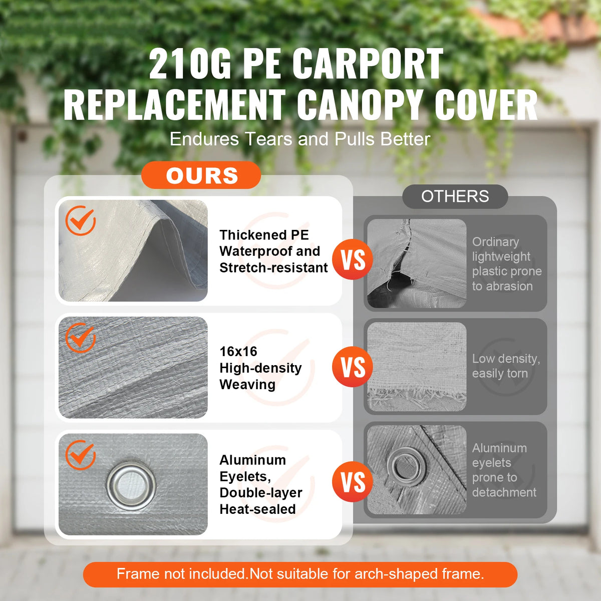 SucceBuy Replacement Carport Canopy Cover Waterproof UV Protected