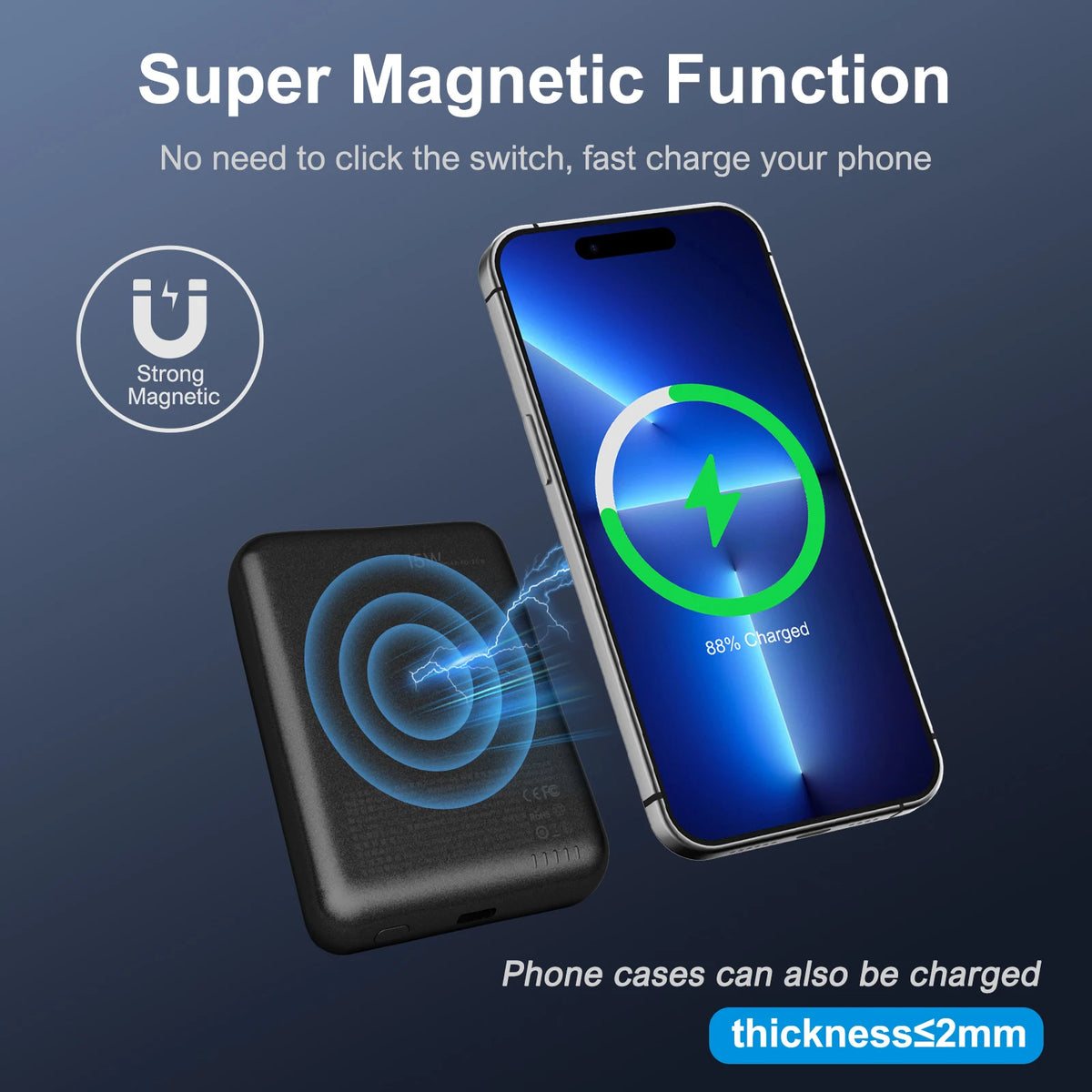 Magnetic Power Bank 5000mAh Wireless Charger With 20W USB-C Cable