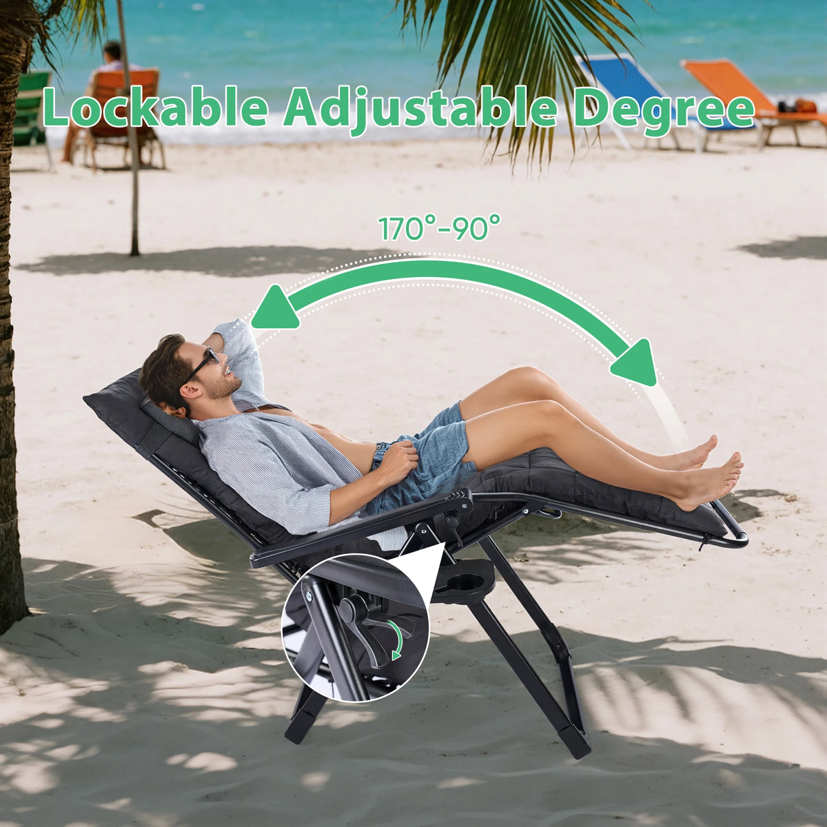 JHK Zero Gravity Outdoor Reclining Lounge Chair With Cup Tray