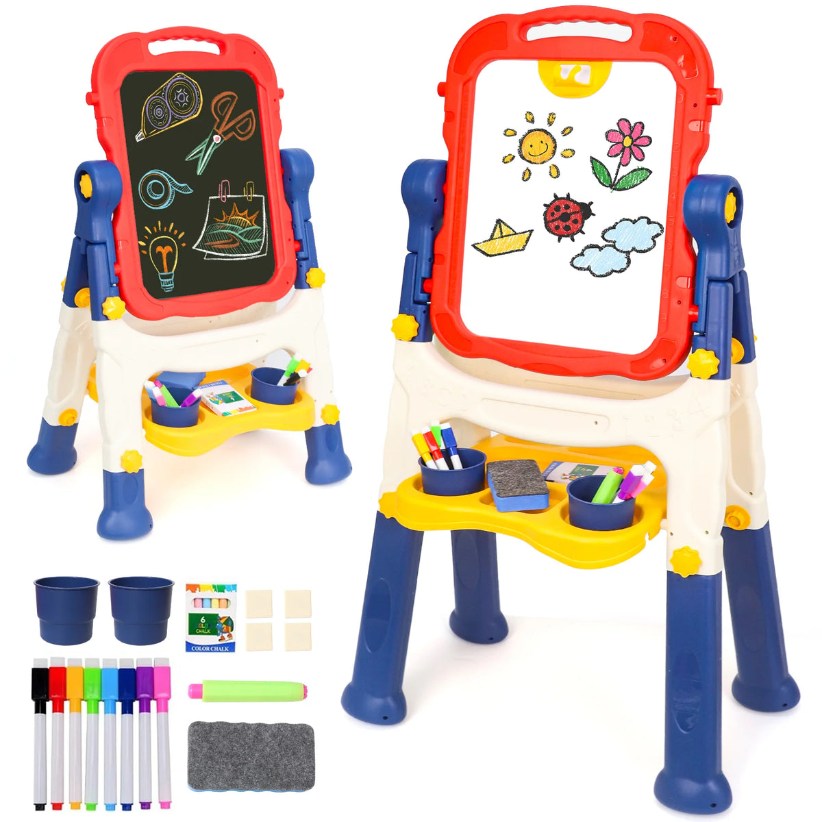 Kids' Art Easel, Adjustable Standing Rotatable Double-Sided Easel with Painting Additions for Youngsters Boys And Girls Age 3+ Years Old, Standing Art Easel, Ideal Birthday/Christmas/New Year Gifts for Kids