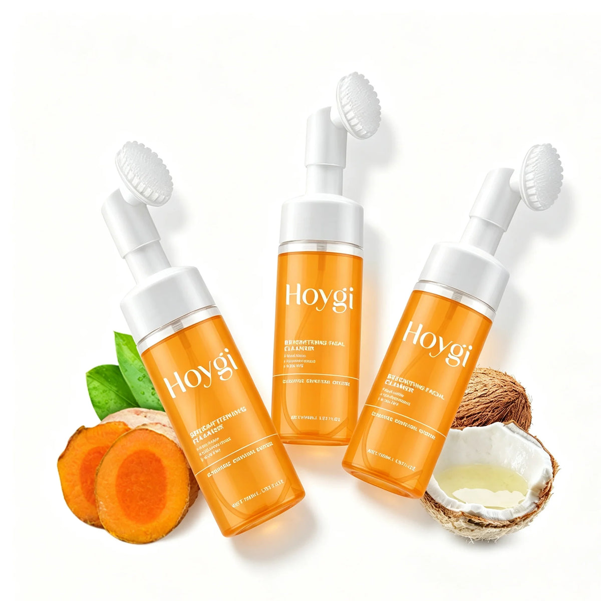 Hoygi Turmeric Brightening Foam Cleanser With Silicone Brush Rose Water