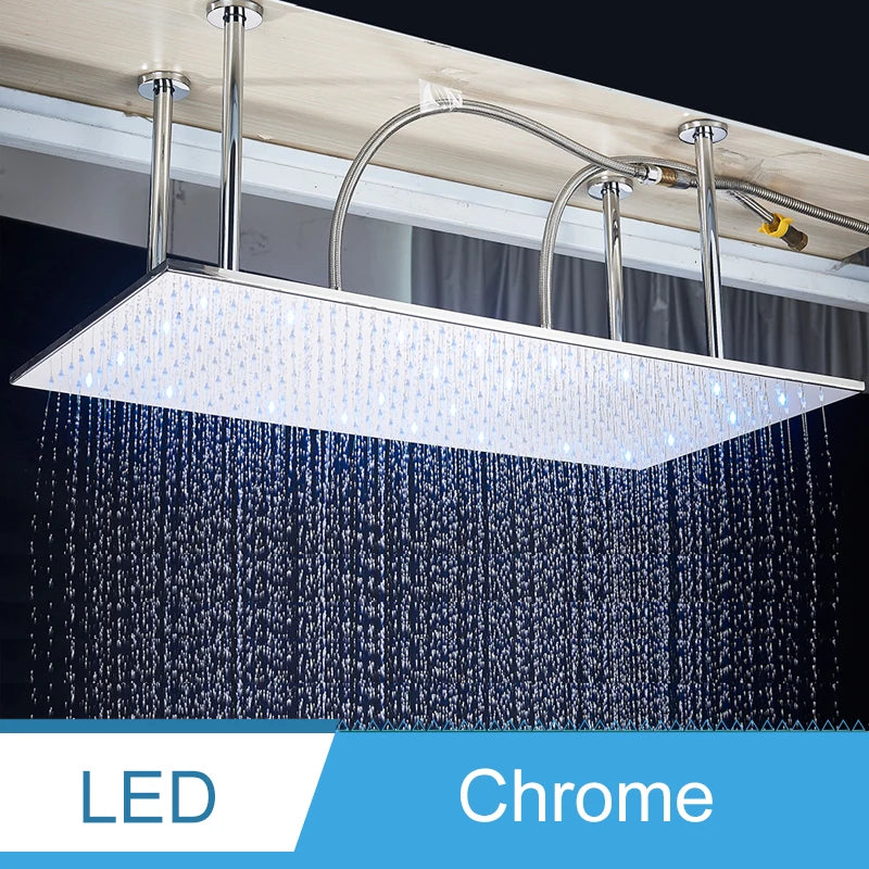 Shinesia LED Bathroom Shower Faucet 40*80cm Large Rainfall Waterfall Shower System Set Ceiling Mounted Black/Brushed Gold