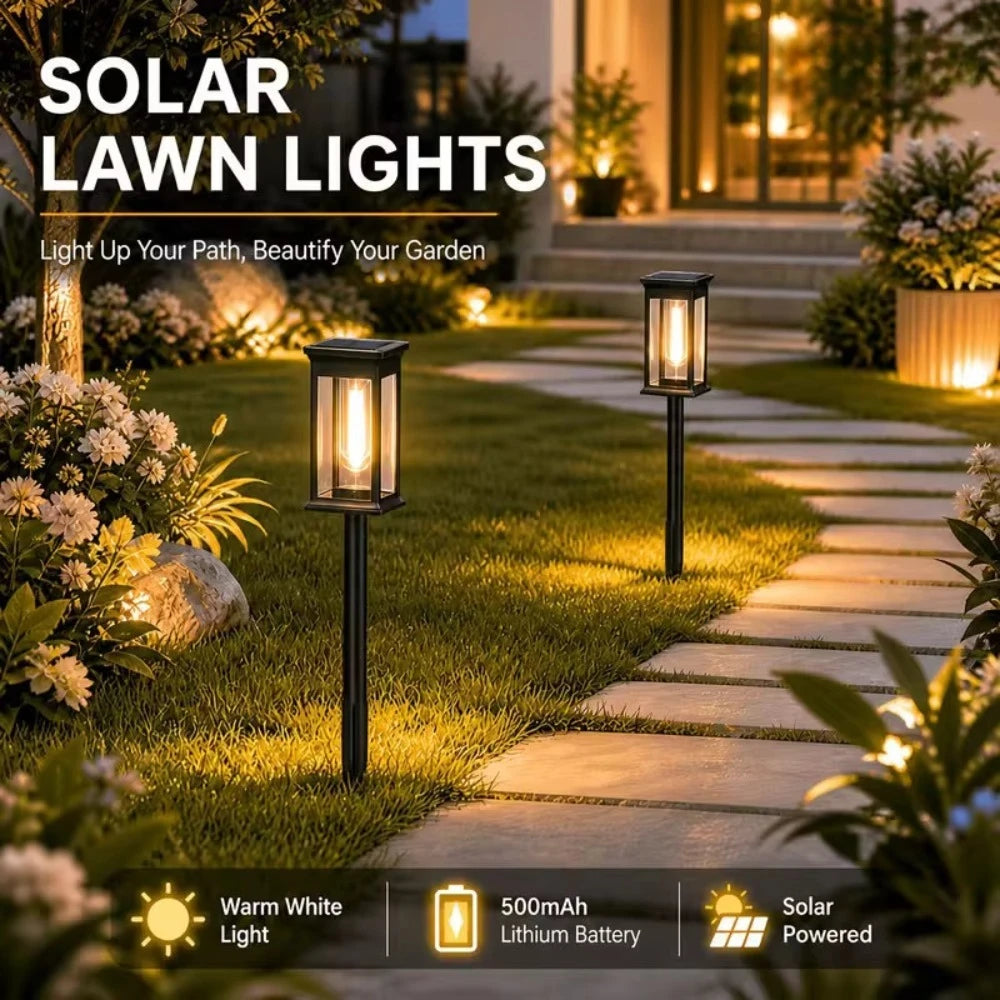 Upgraded Solar Panel Lawn Path Lights All Night Lighting Waterproof Outdoor Garden Walkway Yard Decorative Lamp 4Pack