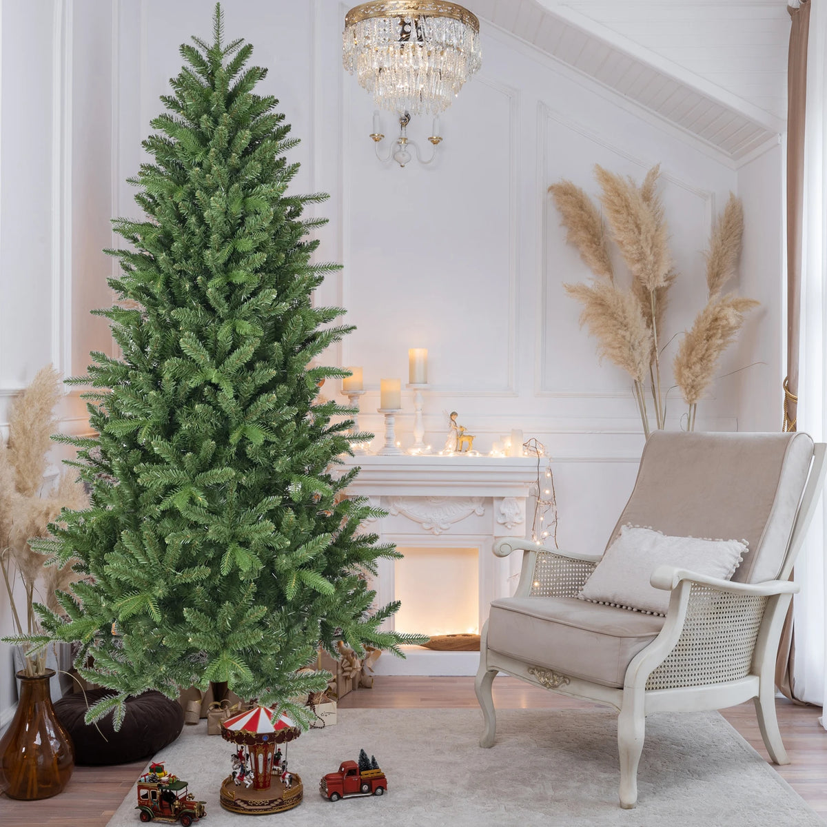 6ft Artificial Christmas Tree, 1168 PE+PVC Mixed Tips Full Lush Hinged Pine, Easy Assembly Holiday Tree with Sturdy Metal Stand for Indoor Decor, Green