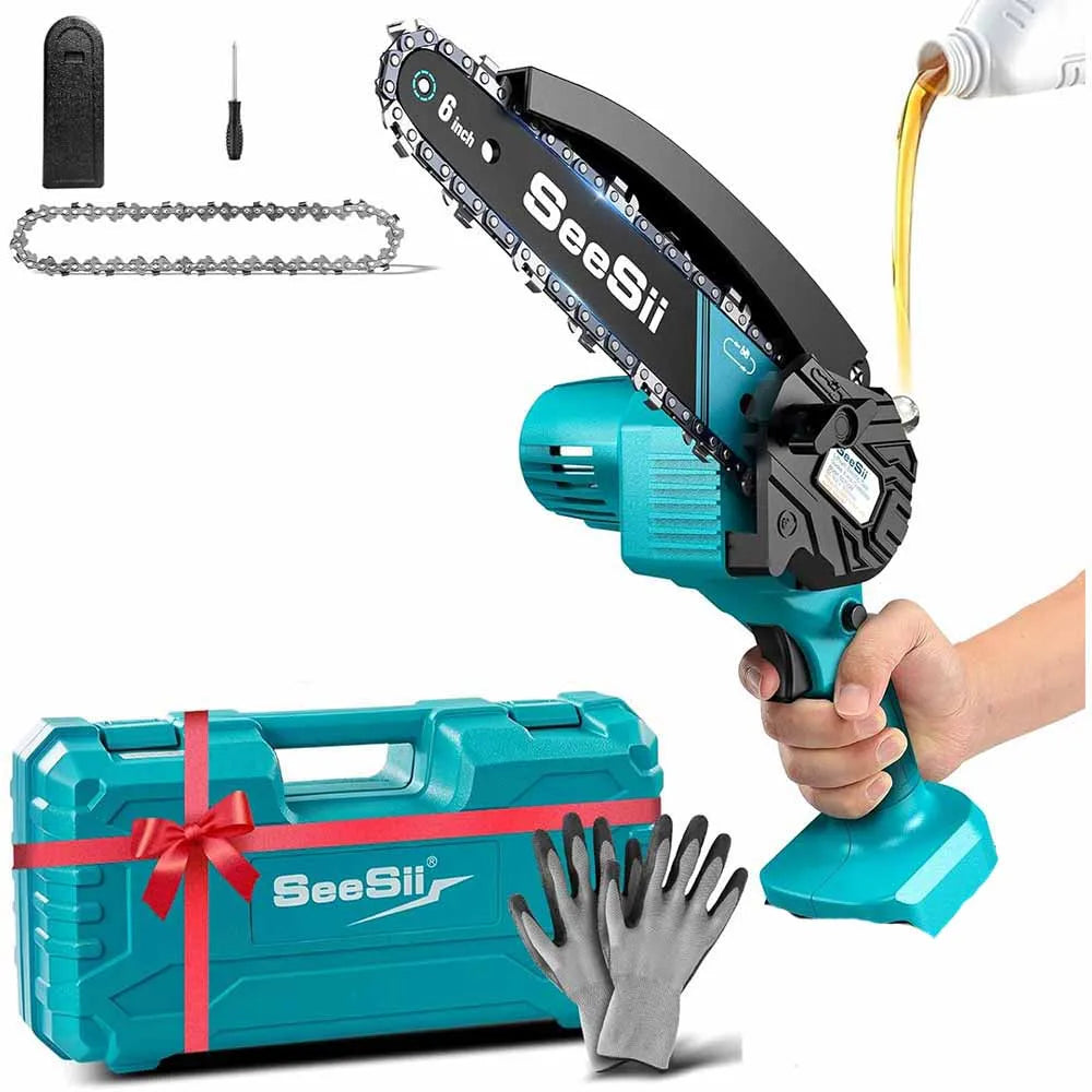 Seesii Cordless Mini Chainsaw Rechargeable Handheld Wood Saw