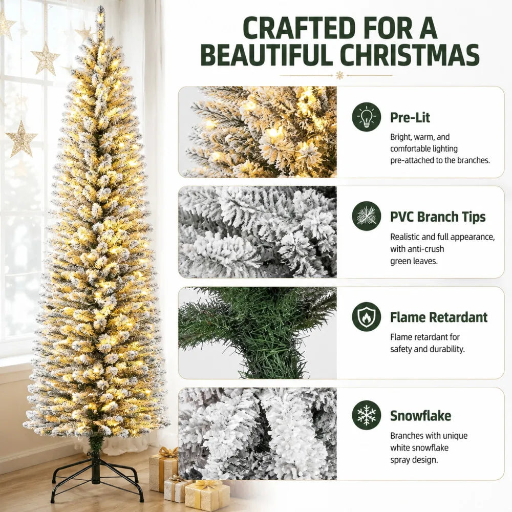 Slim Pre Lit Artificial Christmas Tree With Warm Lights