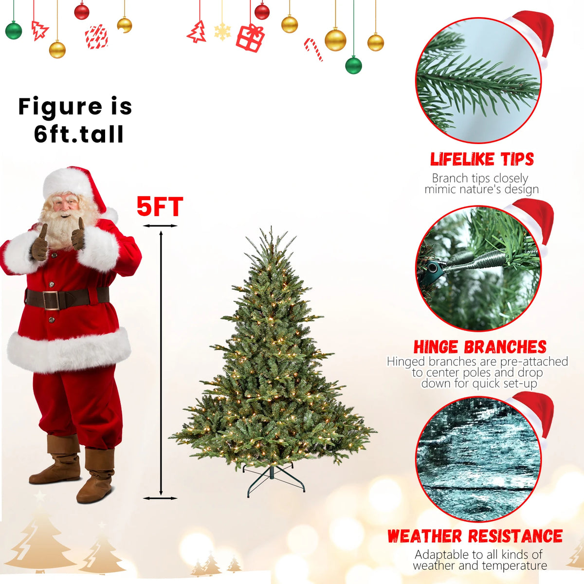 Pre-Lit Hinged Full Artificial Christmas Tree UL Certified Lights