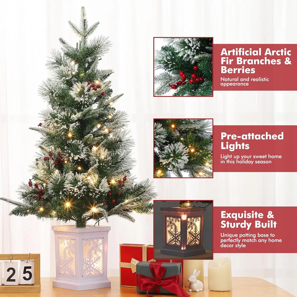 3ft Mini Christmas Tree Pre-Lit Artificial Tree with 78 Warm White Lights Tabletop Christmas Tree with Timer Function Xmas Decor