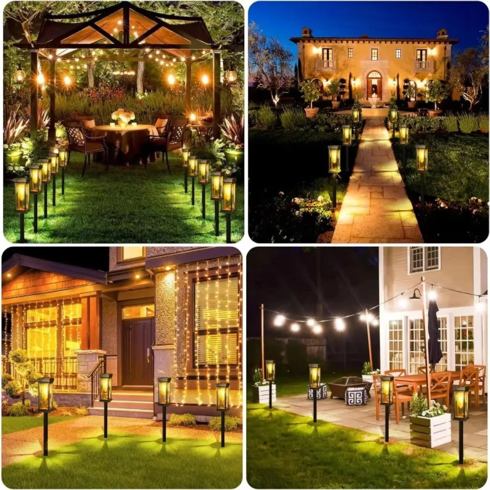 Upgraded Solar Panel Lawn Path Lights All Night Lighting Waterproof Outdoor Garden Walkway Yard Decorative Lamp 4Pack