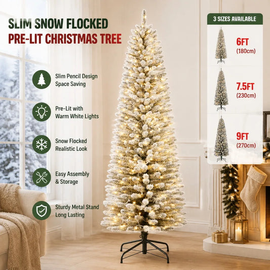 Slim Pre Lit Artificial Christmas Tree With Warm Lights