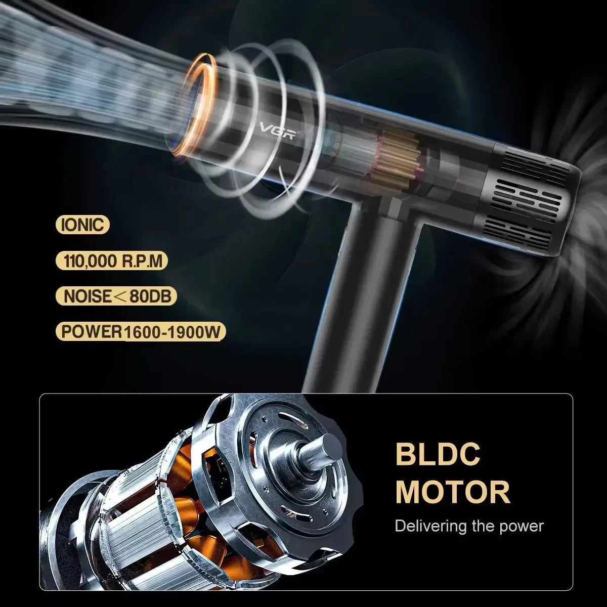 VGR Professional Hair Dryer With Negative Ion Brushless Motor