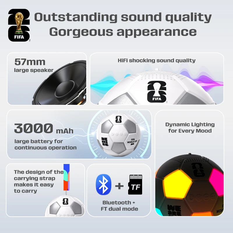 2026 FIFA World Cup FIFA-F26S01 Spherical Bluetooth Speaker Portable Wireless Speaker 360° Stereo Sound Deep Bass IPX5 Waterproof 12H Playtime Built-in Mic for Home Outdoor Party