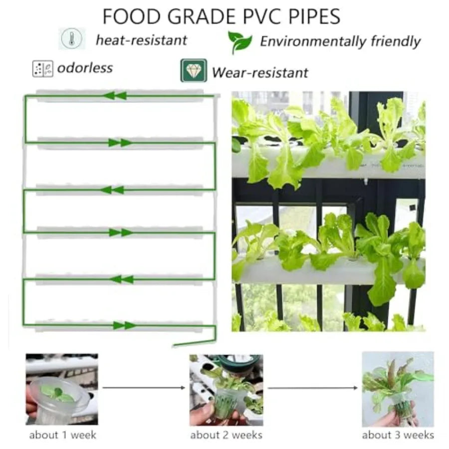 Hydroponics growing system for indoor gardening, ABS plastic, white, 54-hole wall-mounted design with water pump, nest basket a