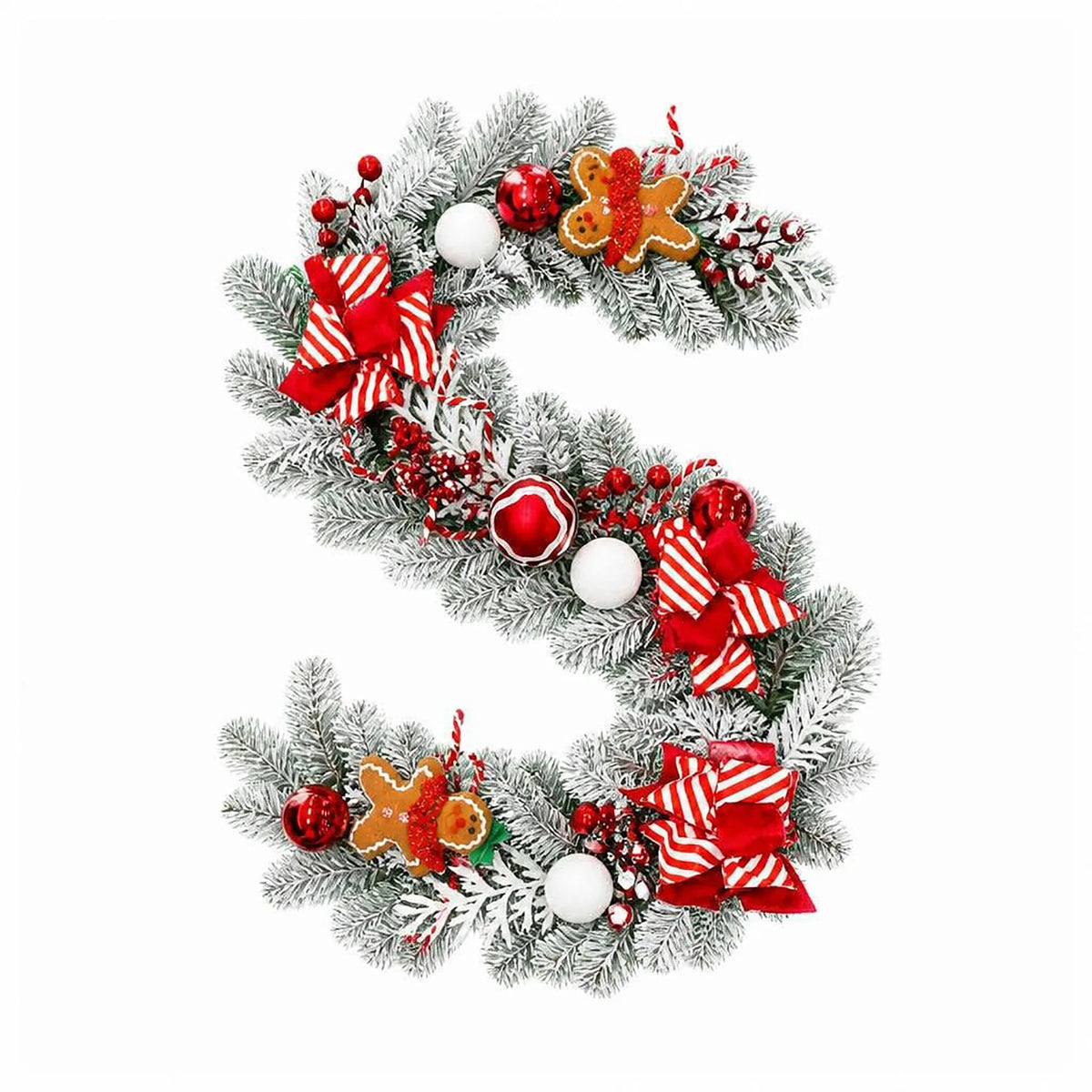 6FT Pre-Lit Gingerbread Christmas Garland With 20 LED Lights, 8 Modes Timer, Red Bows Berries Candy Balls For Mantel Stair Decor