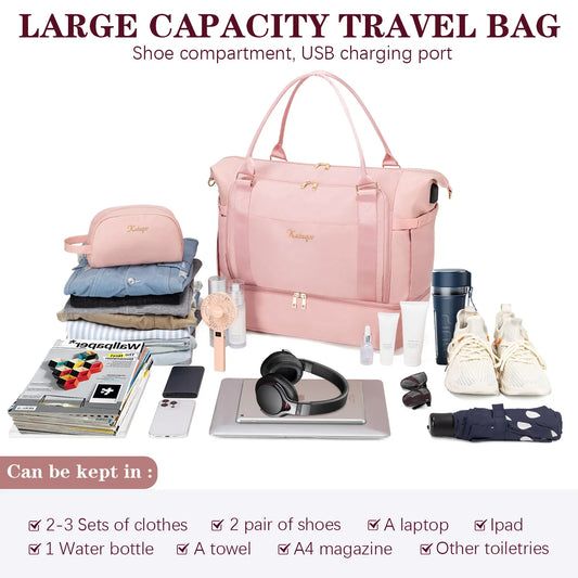 Large Capacity Travel Gym Bag Short-distance Luggage Portable Fitness Bags Shoulder Crossbody Handbags Women's Sports Waterproof