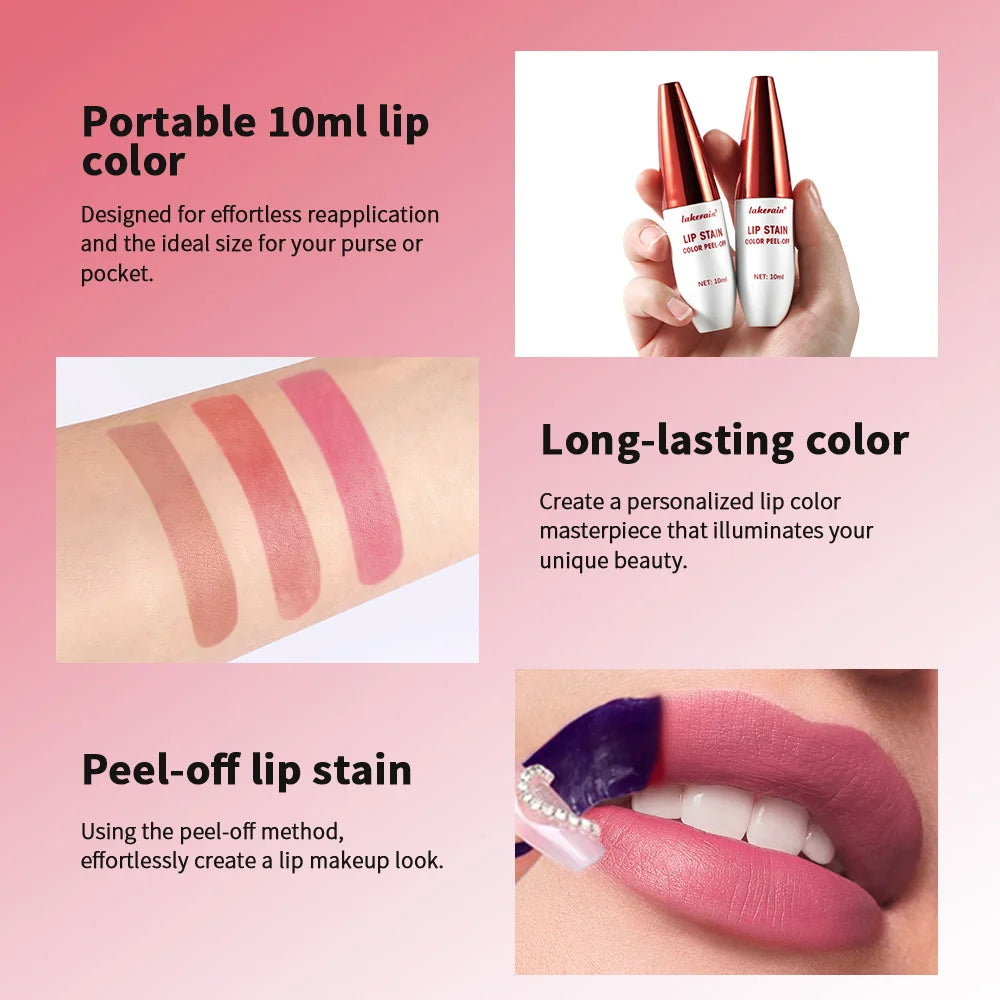 Peel Off Lip Stain Tattoo Tint Long Lasting Waterproof Smudge Transfer Proof Rich Pigment Natural Vivid Lip Color Lightweight Daily Lip Makeup Cosmetic