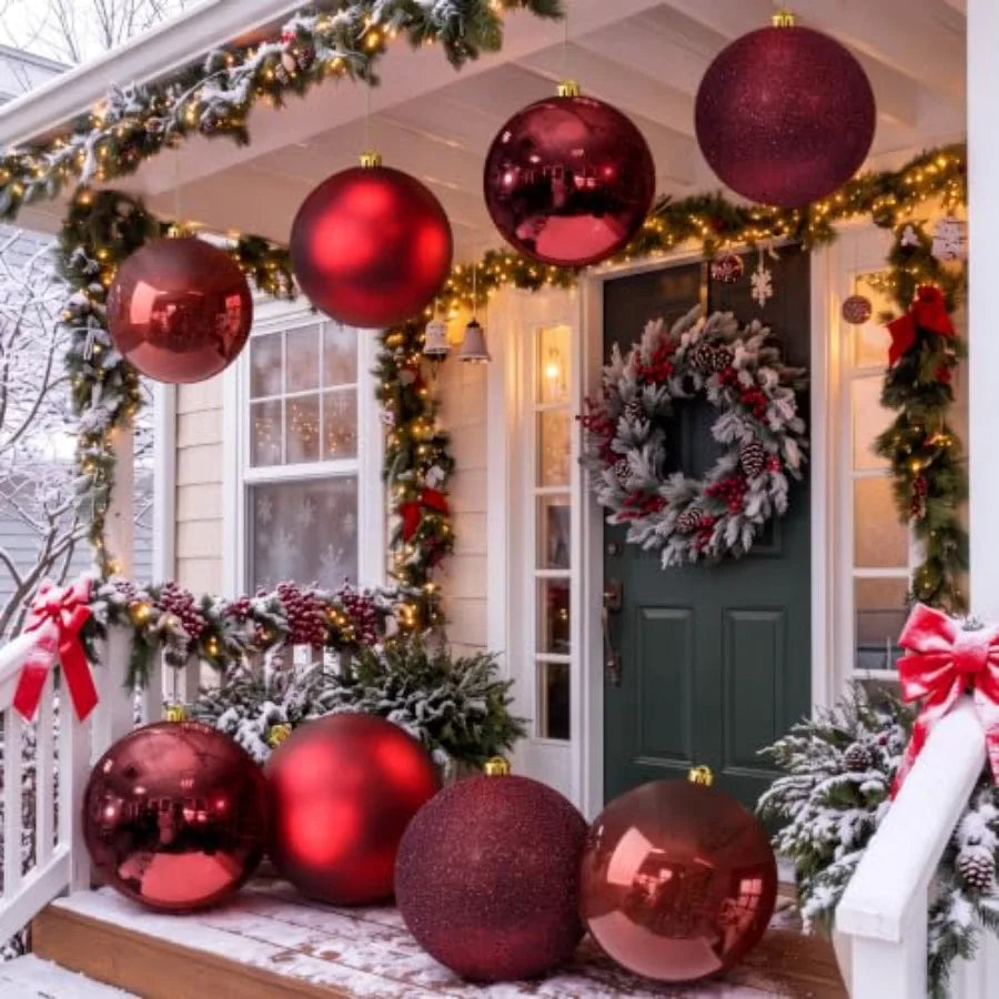 8 Pack Extra Large Christmas Ornament Balls for Tree Decoration, Glass, Wine Red, Shatter-Resistant and Glossy Finish