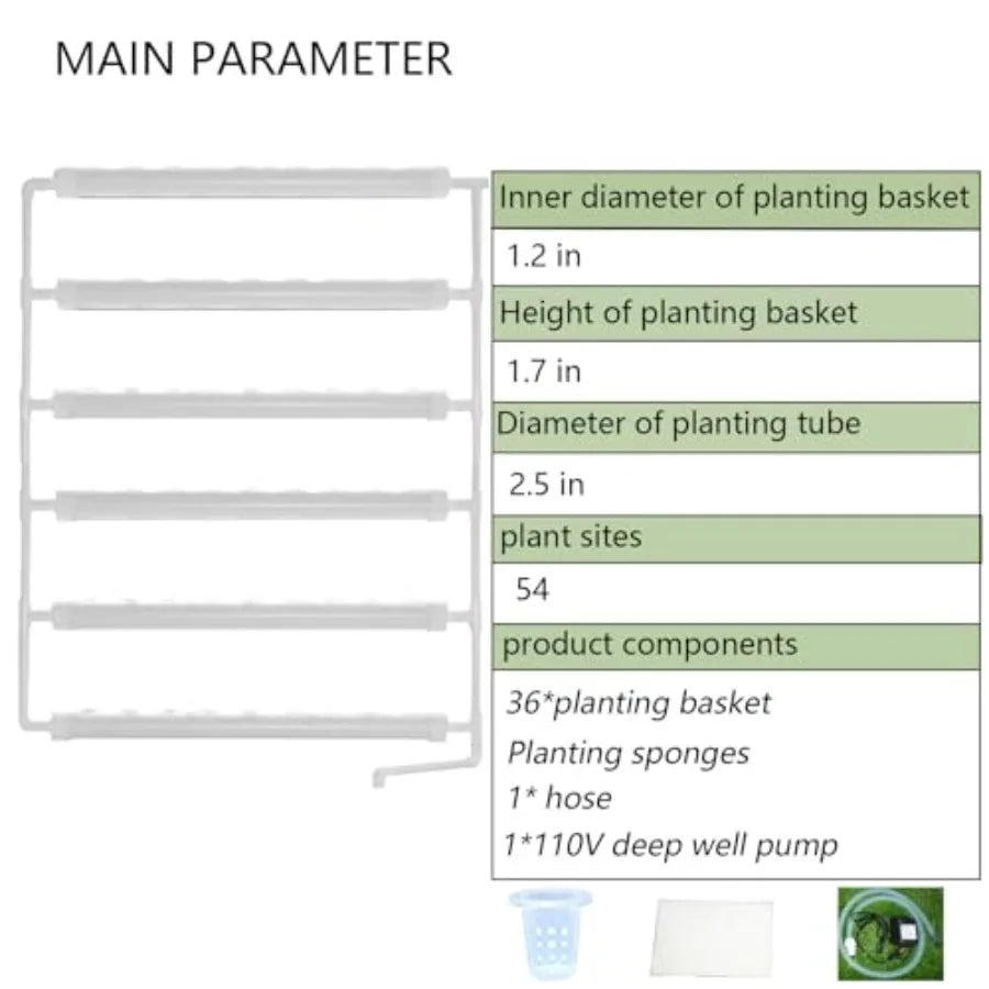 Hydroponics growing system for indoor gardening, ABS plastic, white, 54-hole wall-mounted design with water pump, nest basket a