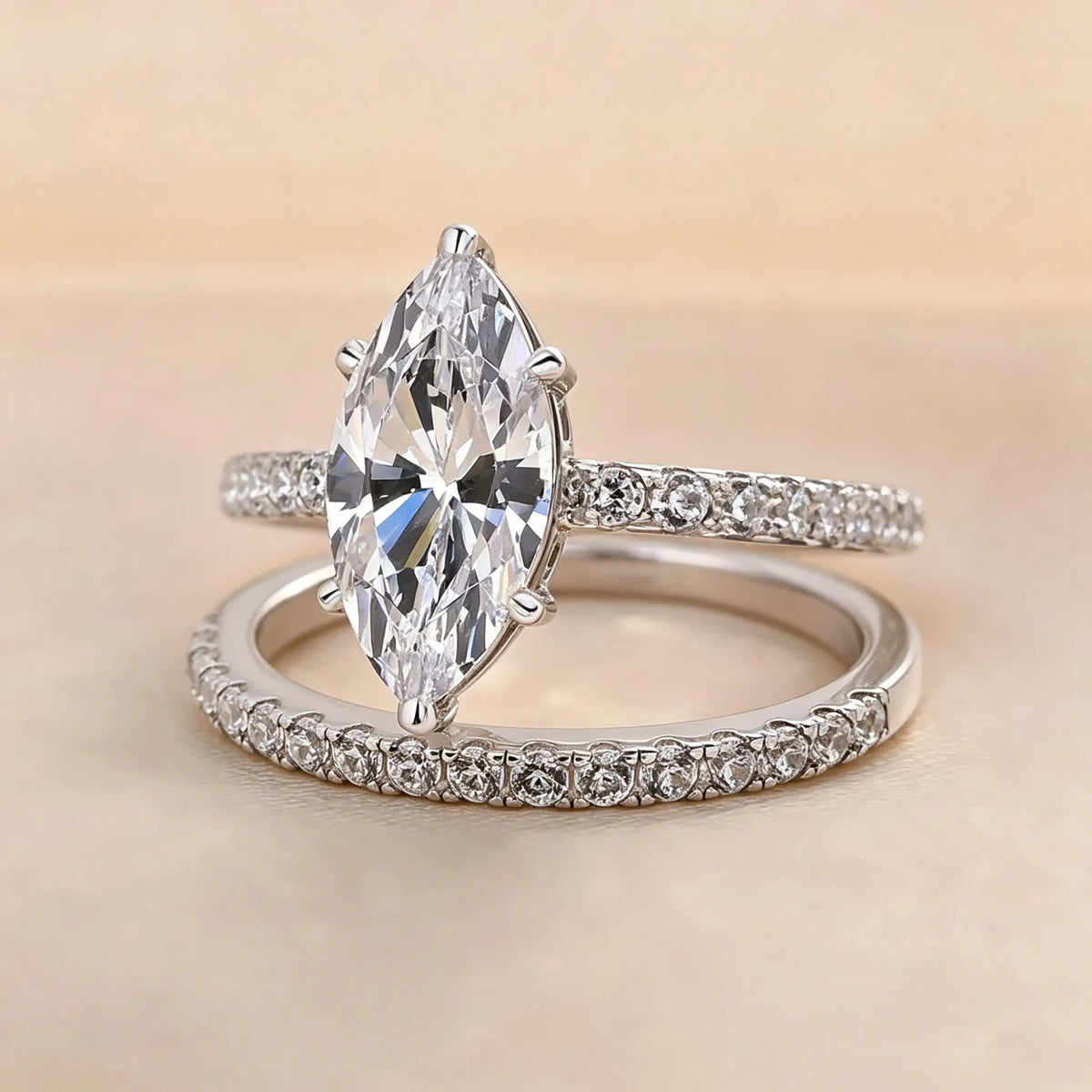 New 925 Sterling Silver 5CT Moissanite Horse Eye Ring Set for Women, Fashionable and Shiny Matching Rings, Wedding Gifts, Banquet Ring Accessories, Valentine's Day Gifts, Birthday Accessories, the Best Gift for Good Friends