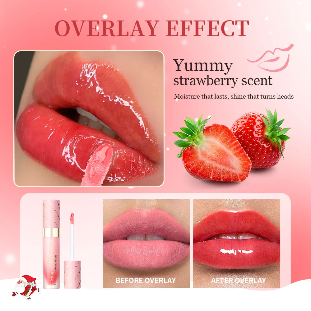 Strawberry Christmas Lip Combo Lip Conditioner Shiny Lip Oil with Keychain Hydrating Long Lasting Moisturizing Lip Care Set