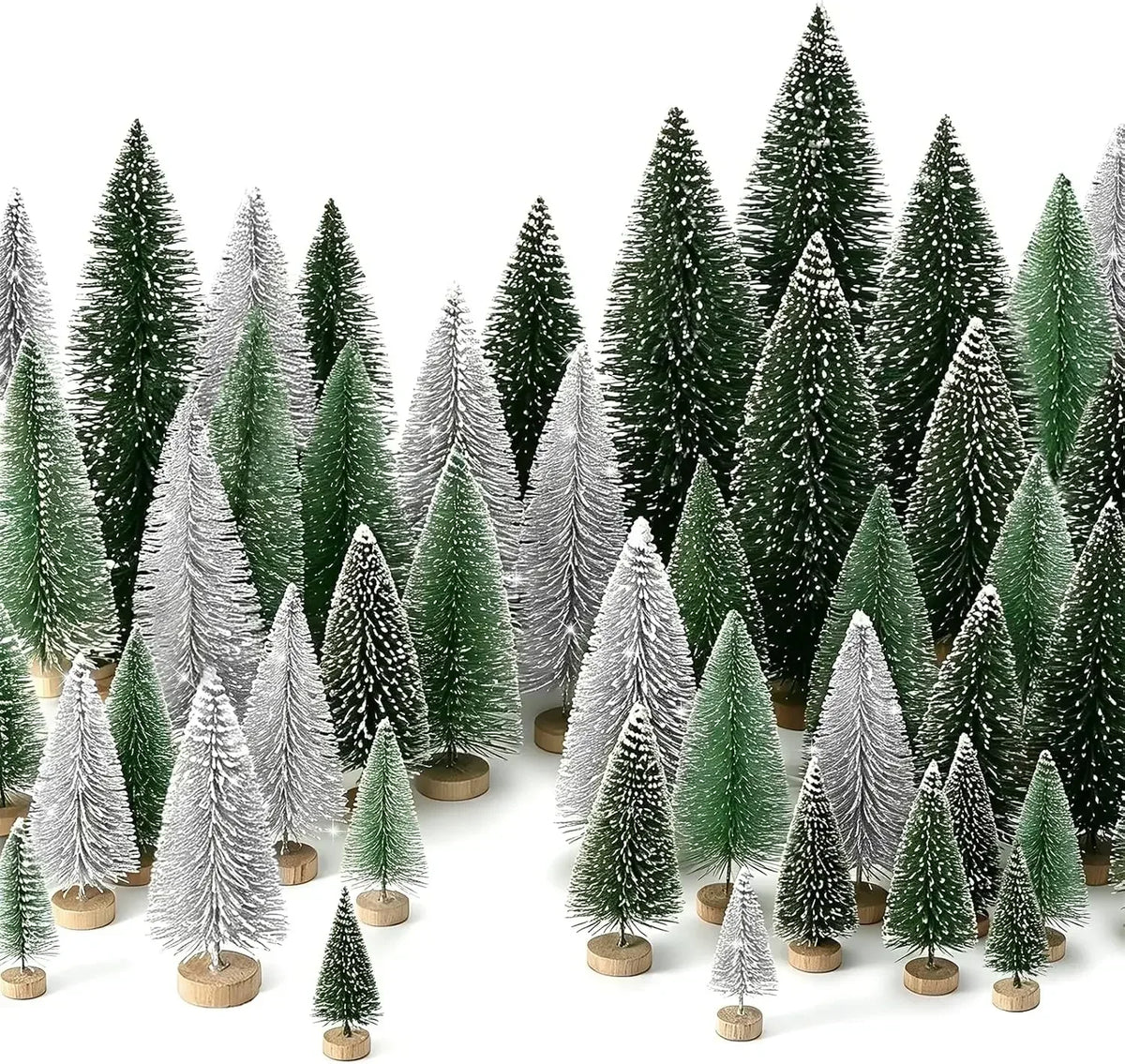 30pcs Mini Christmas Trees Artificial Christmas Tree Bottle Brush Trees with Wooden Base for Christmas Decor Party Home Table Craft Decorations (Silver,Green)