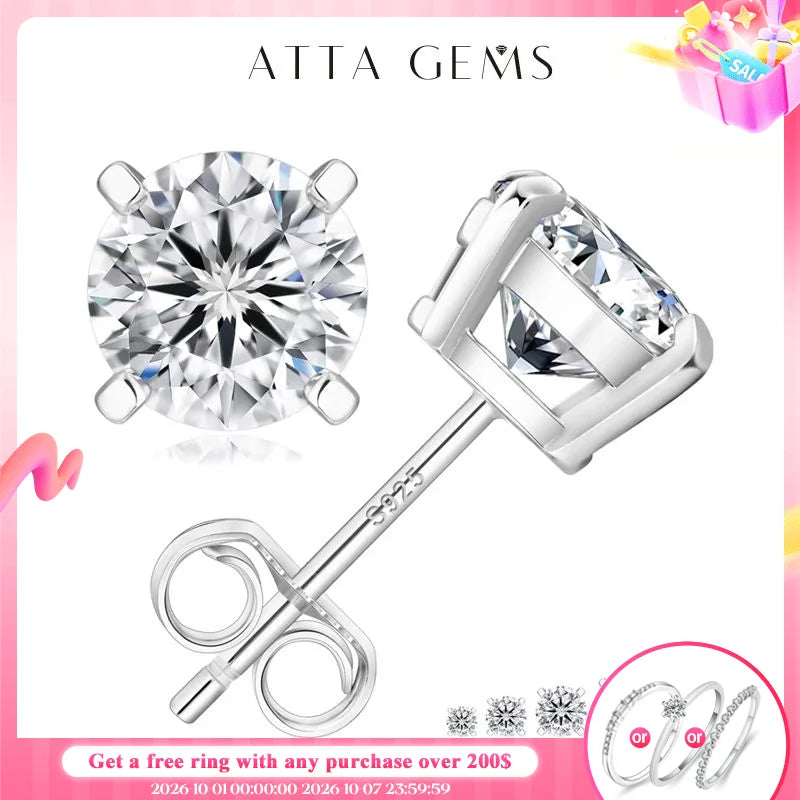 ATTAGEMS D VVS1 Moissanite Four Claw Earrings For Women Man S925 Sterling Silver Sparkling Wedding Jewelry Shipping from the USA