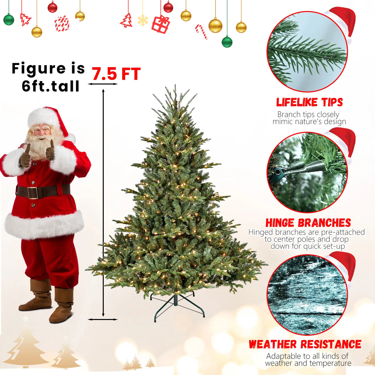 Pre-Lit Hinged Full Artificial Christmas Tree UL Certified Lights