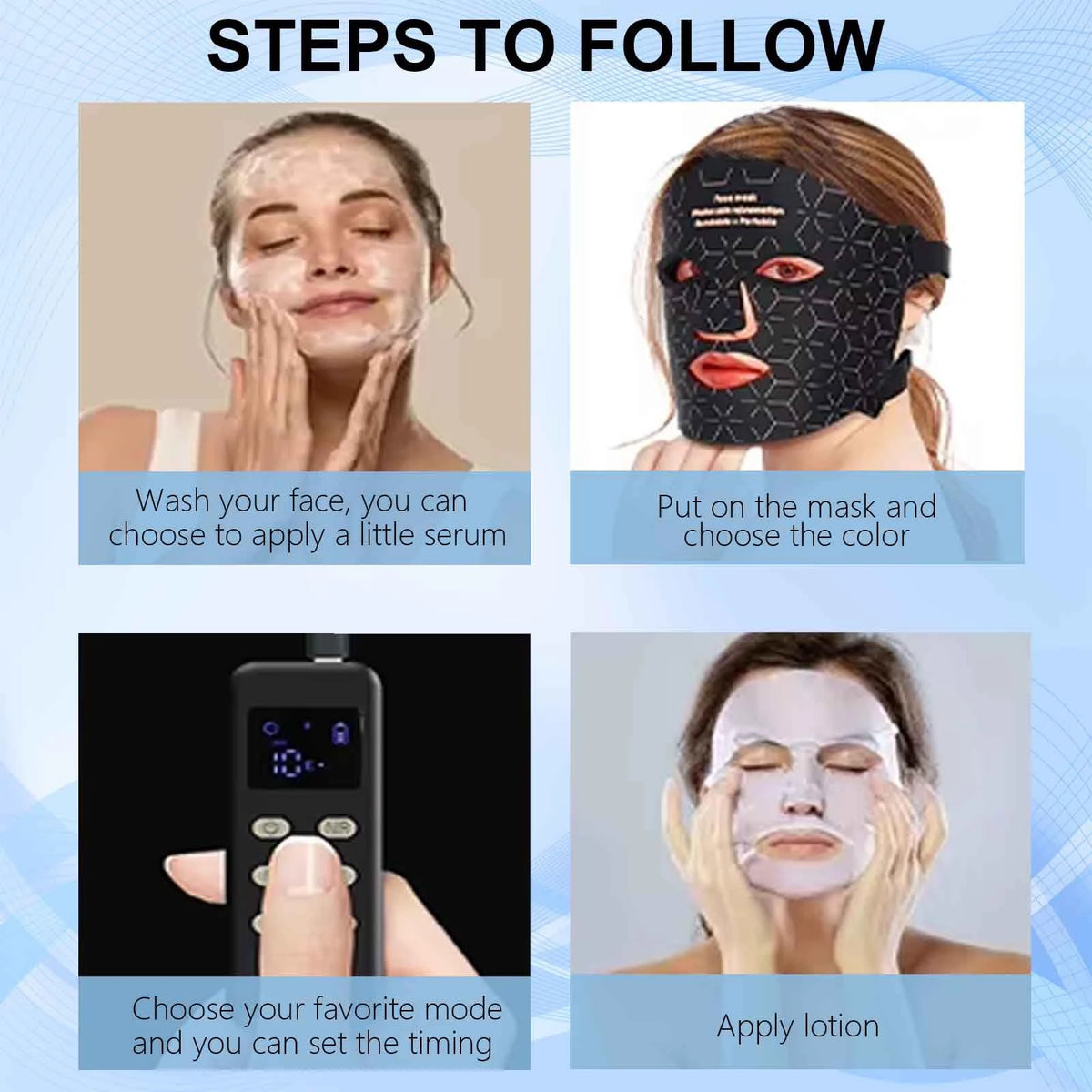 4 Modes Portable Led Face Mask Light Therapy for Anti-Aging Wrinkles Skin Rejuvenation Home Use Red Light Therapy Mask for Face