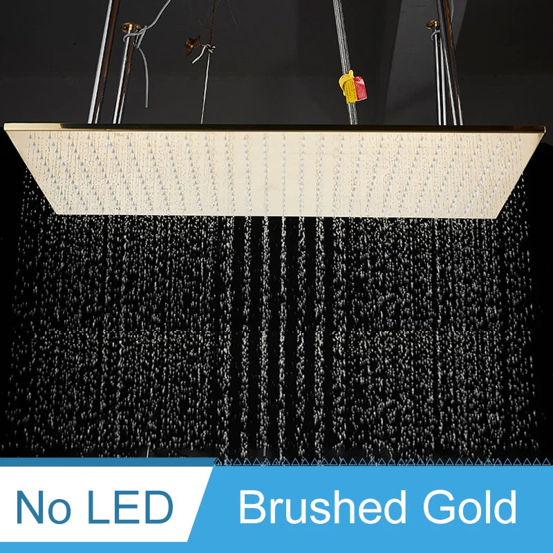 Shinesia LED Bathroom Shower Faucet 40*80cm Large Rainfall Waterfall Shower System Set Ceiling Mounted Black/Brushed Gold