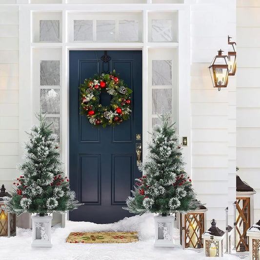 Pre Lit Artificial Christmas Tree With Potted Base And Lights