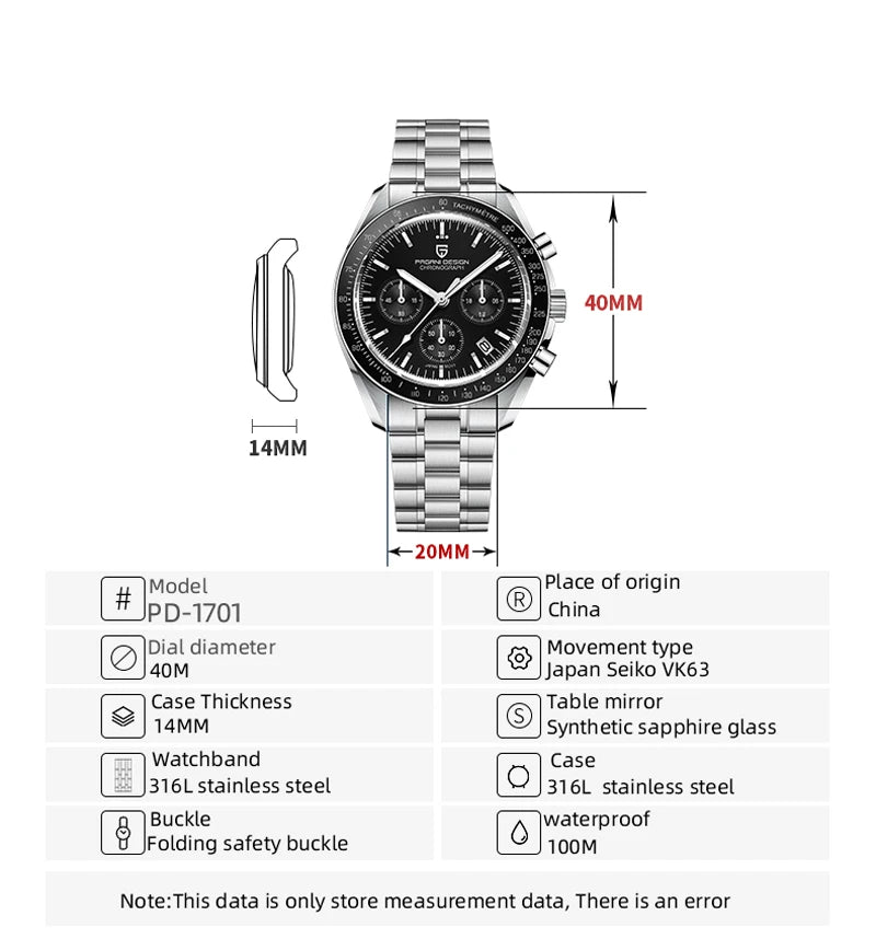 Pagani Design Stainless Steel Quartz Watch With Sapphire Glass