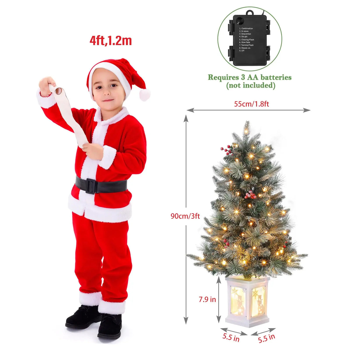 Battery Powered Artificial Christmas Tree With Led Lights And Timer