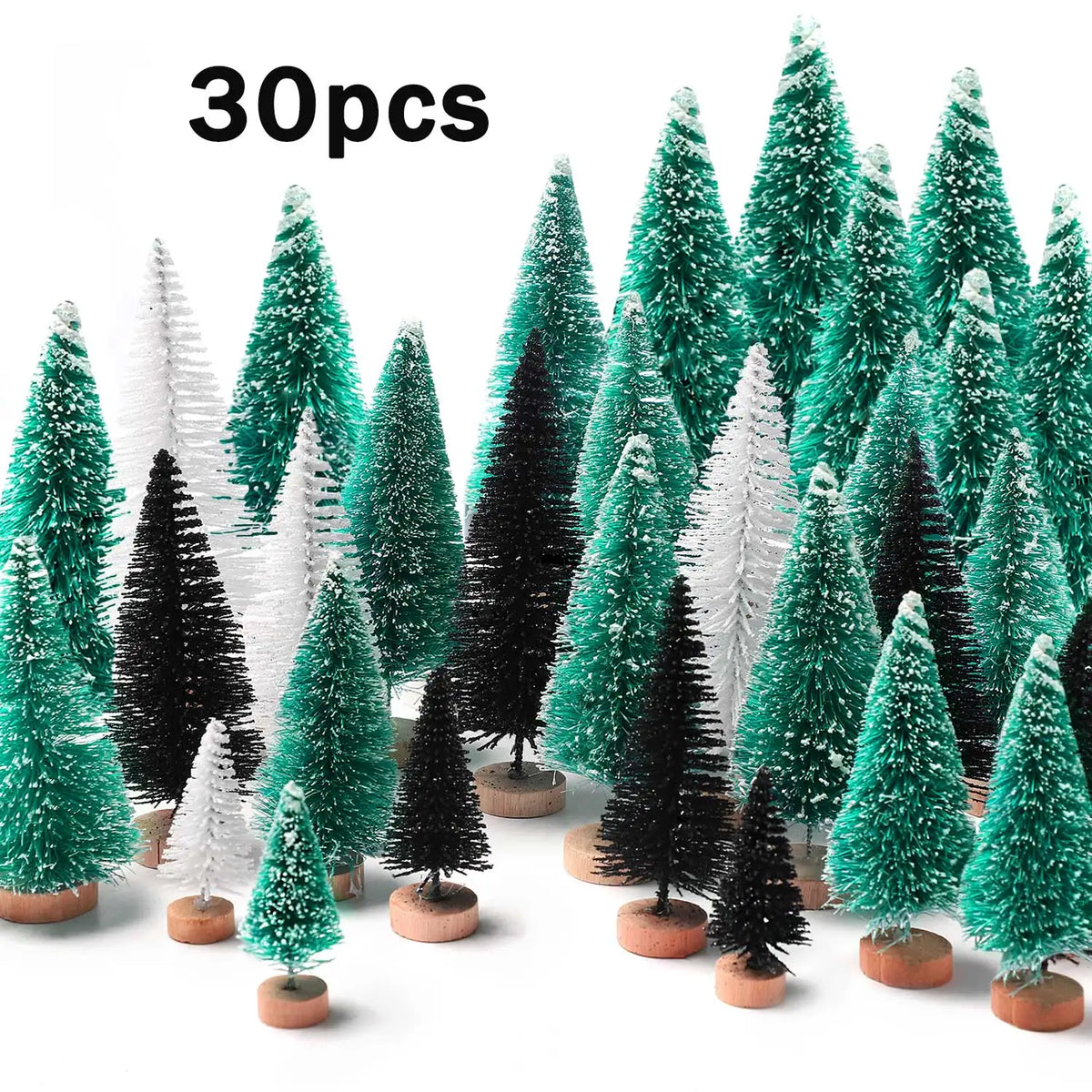 30pcs Mini Christmas Trees Artificial Christmas Tree Bottle Brush Trees with Wooden Base for Christmas Decor Party Home Table Craft Decorations (Silver,Green)